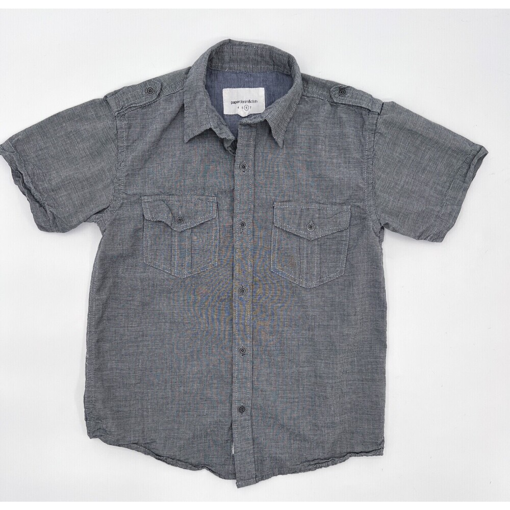 Paper Denim & Cloth Shirt mens 6 Gray Button up Collar Short Sleeve